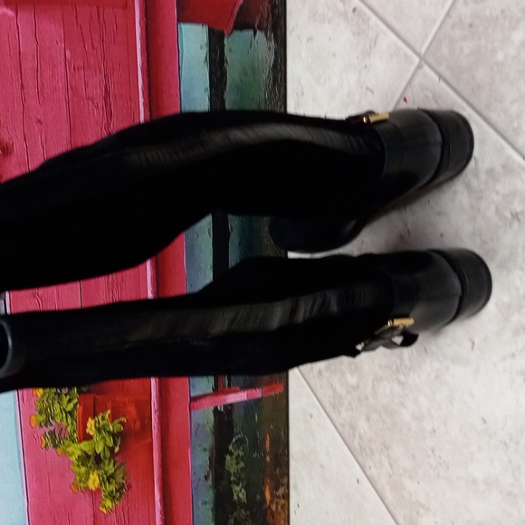 Lauren Ralph Lauren MARION Boots Black Leather/Suede Flat 6B Buckle Zip - Picture 9 of 10